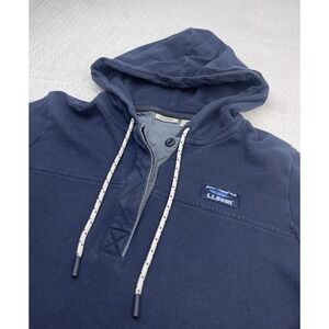 LL Bean Sweatshirt Womens Medium  Reg Navy Blue Soft Cotton Rugby Hoodie Henley‎